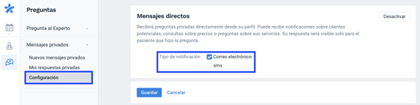 Mensajes Directos Configuracion